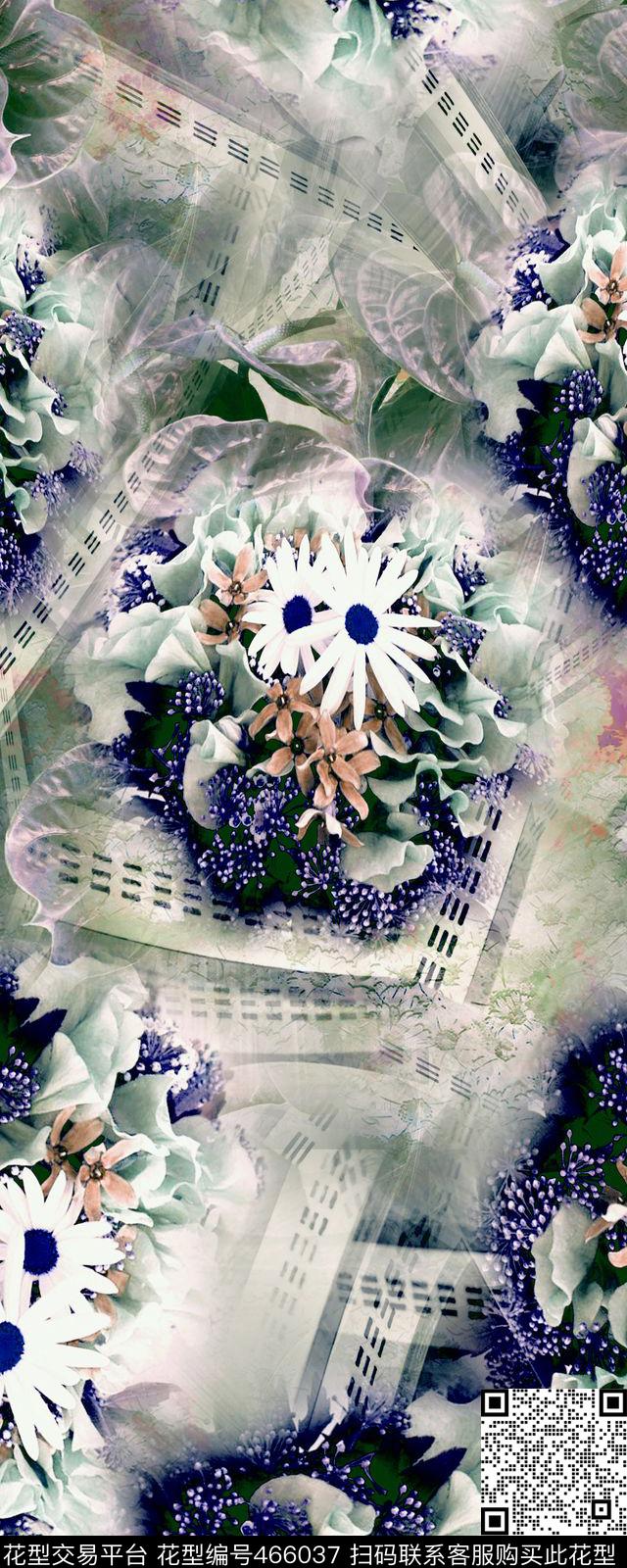 女装华亿平台抽象花卉女装数码印花华亿平台下载（图片编号: 466037） - 瓦栏（Walan）