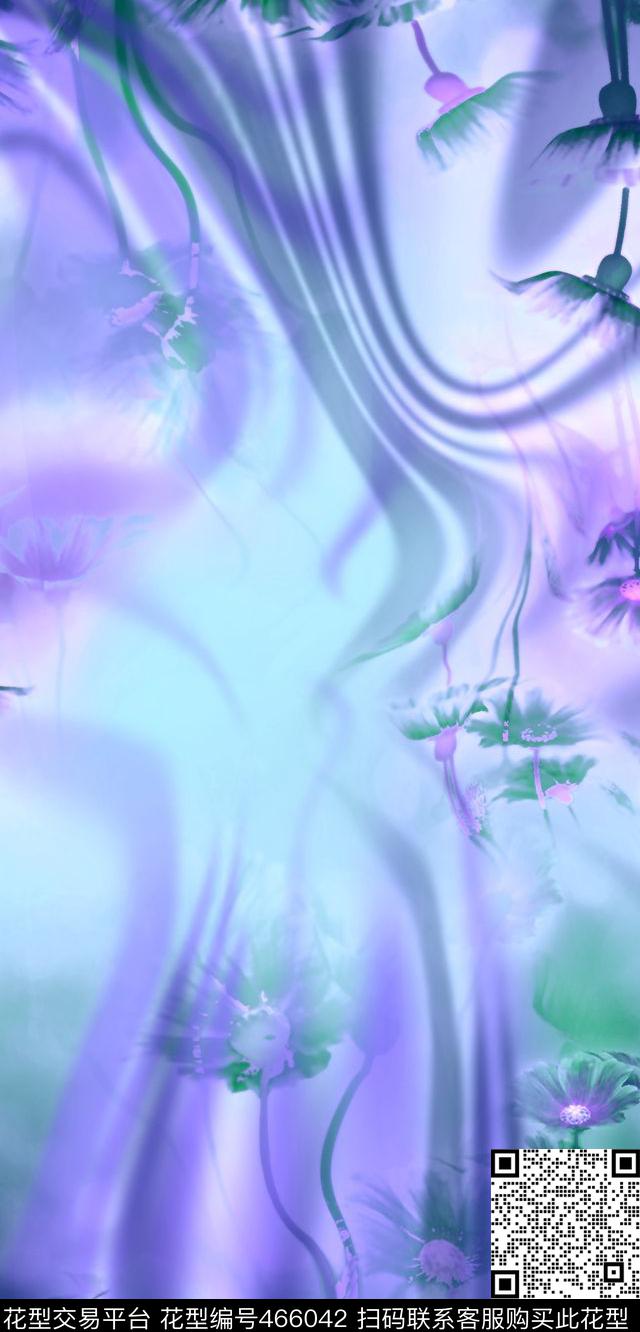 女装华亿平台抽象花卉女装数码印花华亿平台下载（图片编号: 466042） - 瓦栏（Walan）