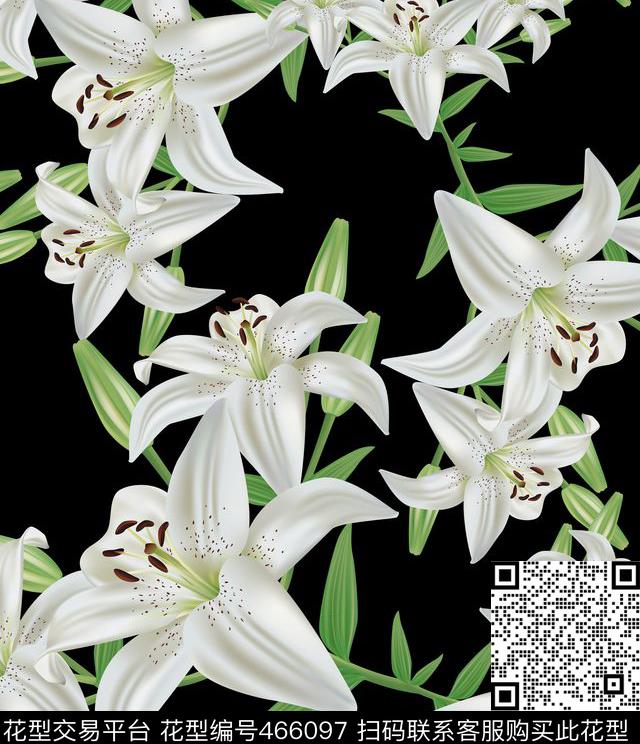 百合花卉时尚数码印花华亿平台下载（图片编号: 466097） - 瓦栏（Walan）