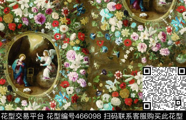 大天使加百列古典油画花环数码印花华亿平台下载（图片编号: 466098） - 瓦栏（Walan）