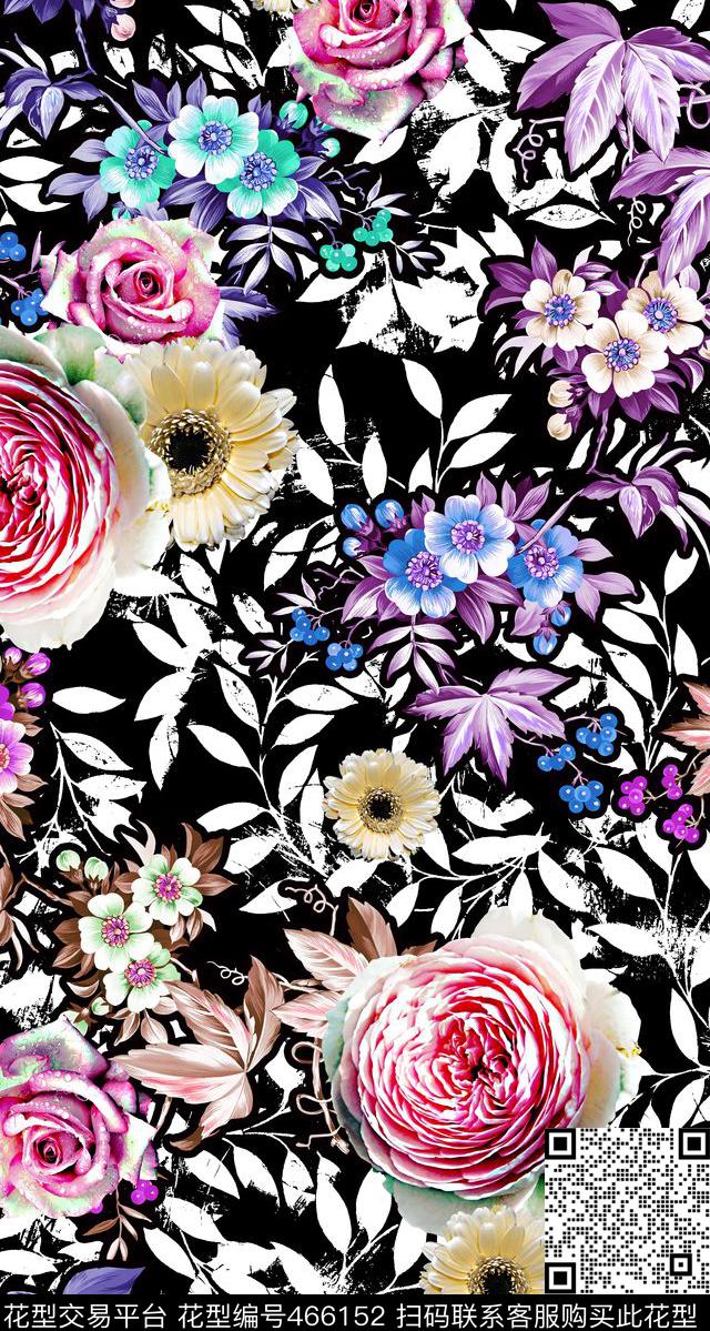 树叶花卉服装数码印花华亿平台下载（图片编号: 466152） - 瓦栏（Walan）