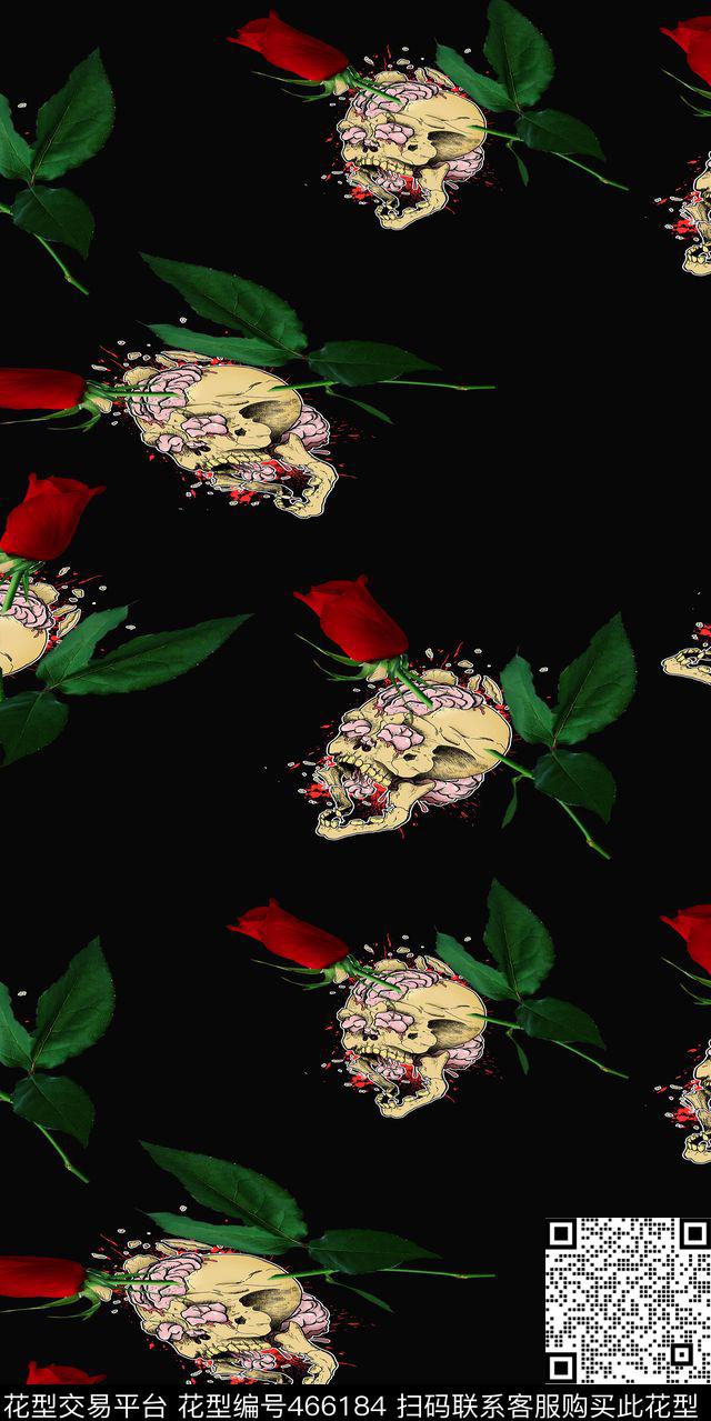 骷髅玫瑰休闲数码印花华亿平台下载（图片编号: 466184） - 瓦栏（Walan）