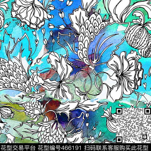波浪花卉术语数码印花华亿平台下载（图片编号: 466191） - 瓦栏（Walan）