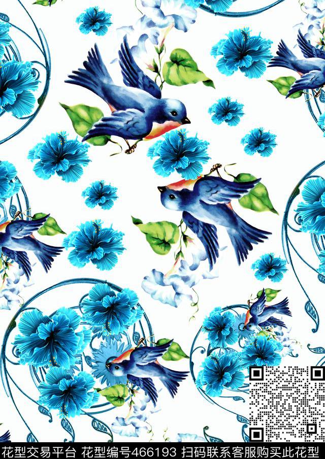 创花花卉鸟数码印花华亿平台下载（图片编号: 466193） - 瓦栏（Walan）