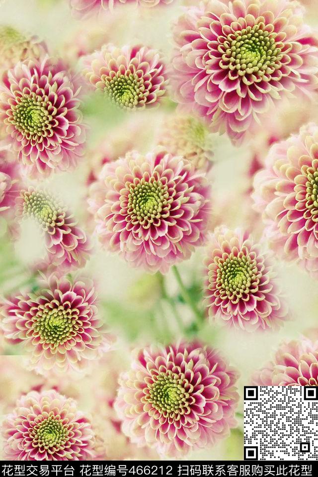 田园菊花清新数码印花华亿平台下载（图片编号: 466212） - 瓦栏（Walan）