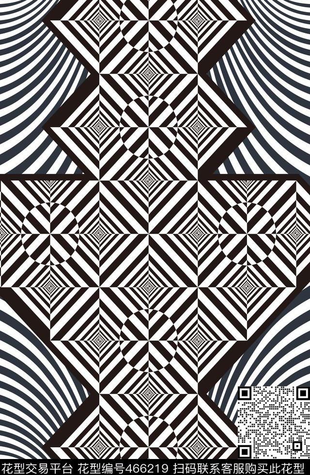 黑白几何流行元素传统印花华亿平台下载（图片编号: 466219） - 瓦栏（Walan）