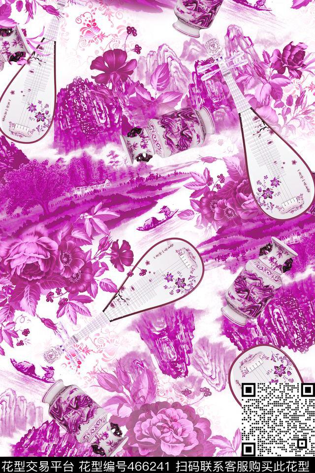 瓷器花卉乐器数码印花华亿平台下载（图片编号: 466241） - 瓦栏（Walan）