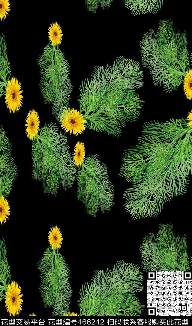 俏皮菊花清爽树叶数码印花华亿平台下载（图片编号: 466242） - 瓦栏（Walan）
