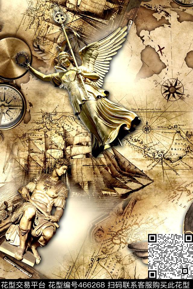 罗盘指南针雕塑数码印花华亿平台下载（图片编号: 466268） - 瓦栏（Walan）