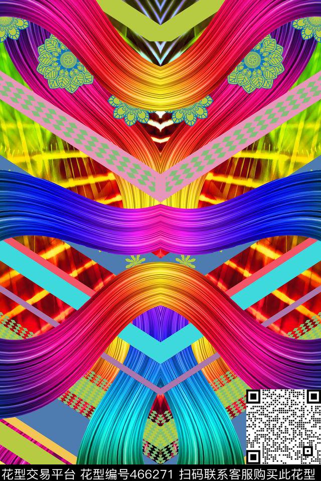 几何曲线柔美多彩大气大牌几何数码印花华亿平台下载（图片编号: 466271） - 瓦栏（Walan）