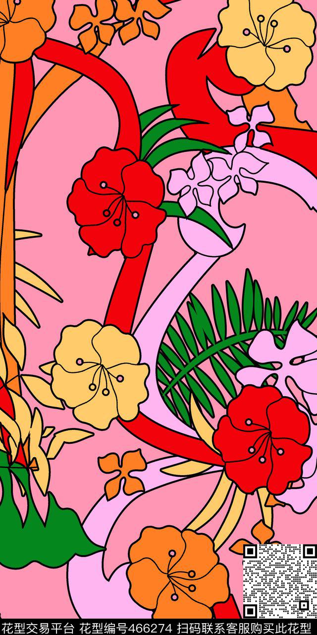 色块花满版6套色传统印花华亿平台下载（图片编号: 466274） - 瓦栏（Walan）