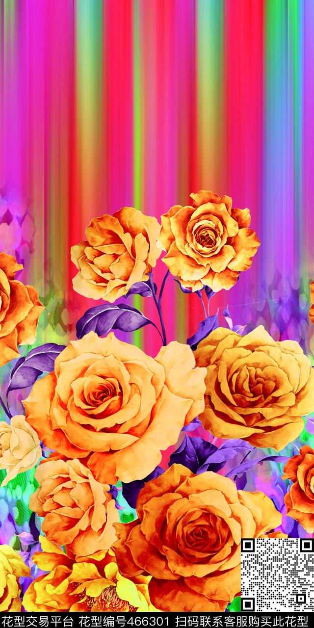 定位牡丹花手绘数码印花华亿平台下载（图片编号: 466301） - 瓦栏（Walan）