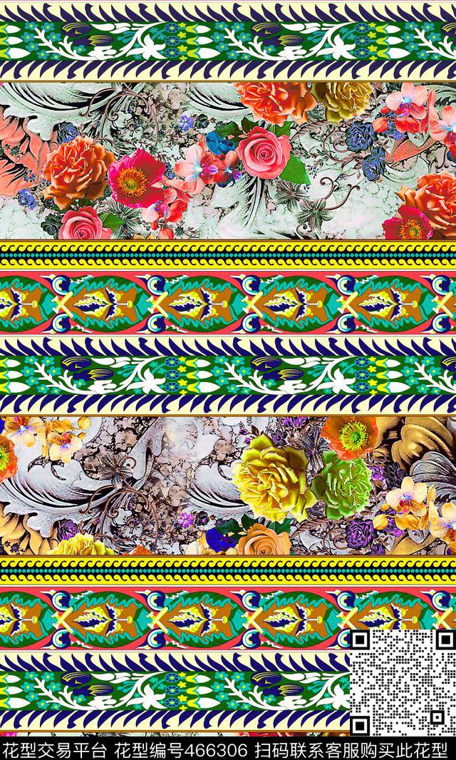 几何花朵叶子数码印花华亿平台下载（图片编号: 466306） - 瓦栏（Walan）