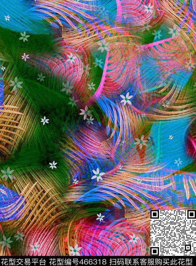 写意田园时尚幻彩树叶印花欧美数码印花华亿平台下载（图片编号: 466318） - 瓦栏（Walan）