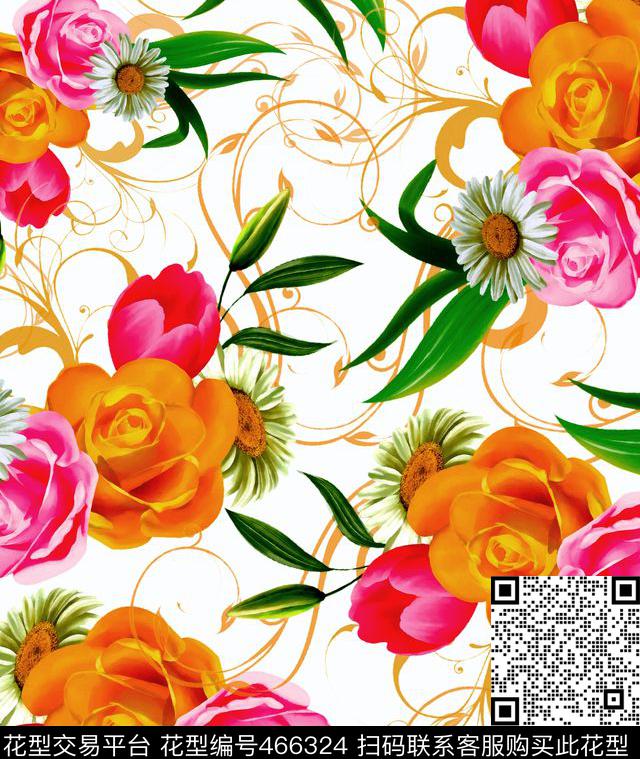 花卉大牌女装数码印花华亿平台下载（图片编号: 466324） - 瓦栏（Walan）