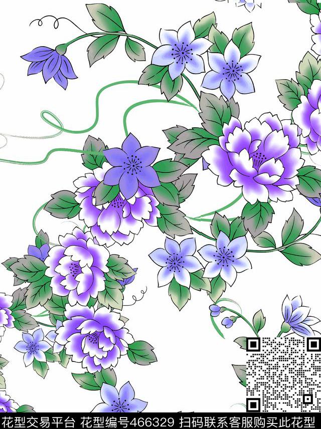 花卉大牌女装数码印花华亿平台下载（图片编号: 466329） - 瓦栏（Walan）