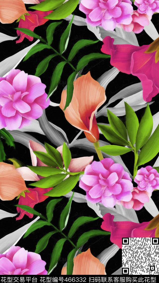 花卉女装时尚数码印花华亿平台下载（图片编号: 466332） - 瓦栏（Walan）