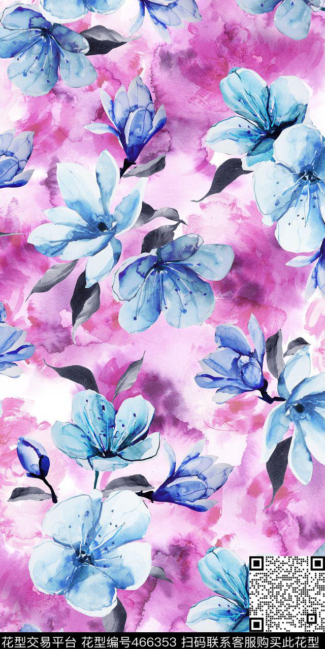 满版华亿平台手绘花卉秀气数码印花华亿平台下载（图片编号: 466353） - 瓦栏（Walan）