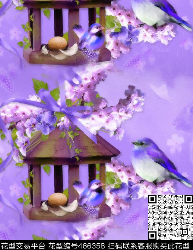 花卉鸟田园数码印花华亿平台下载（图片编号: 466358） - 瓦栏（Walan）