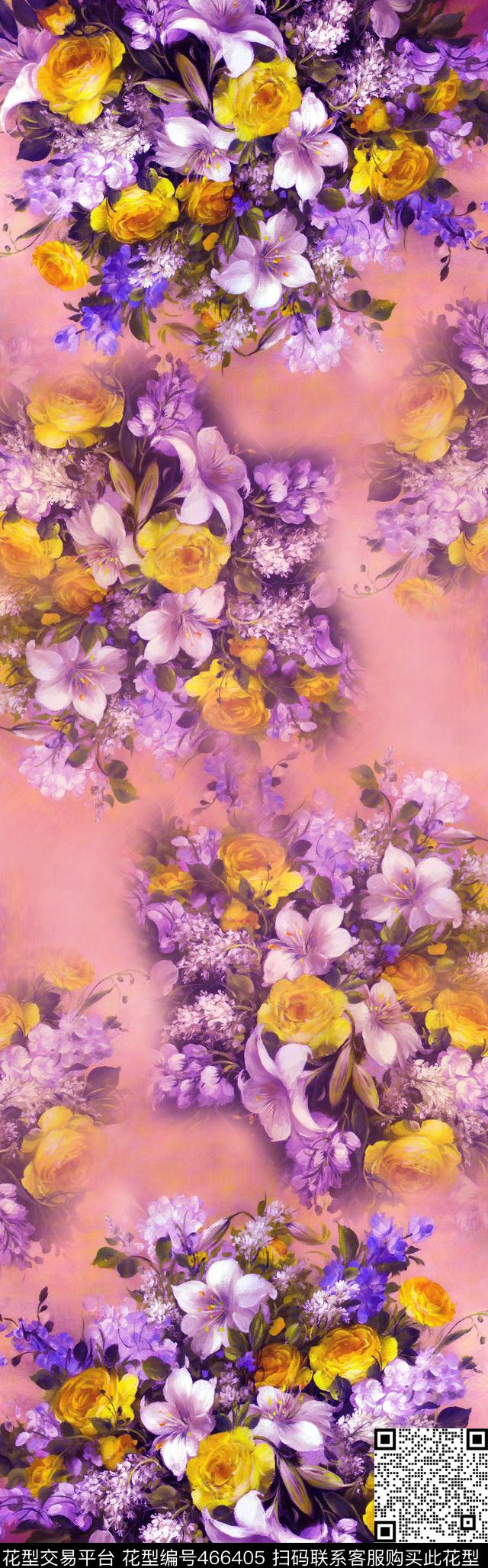 丝巾长巾油画手绘花卉丝巾数码印花华亿平台下载（图片编号: 466405） - 瓦栏（Walan）