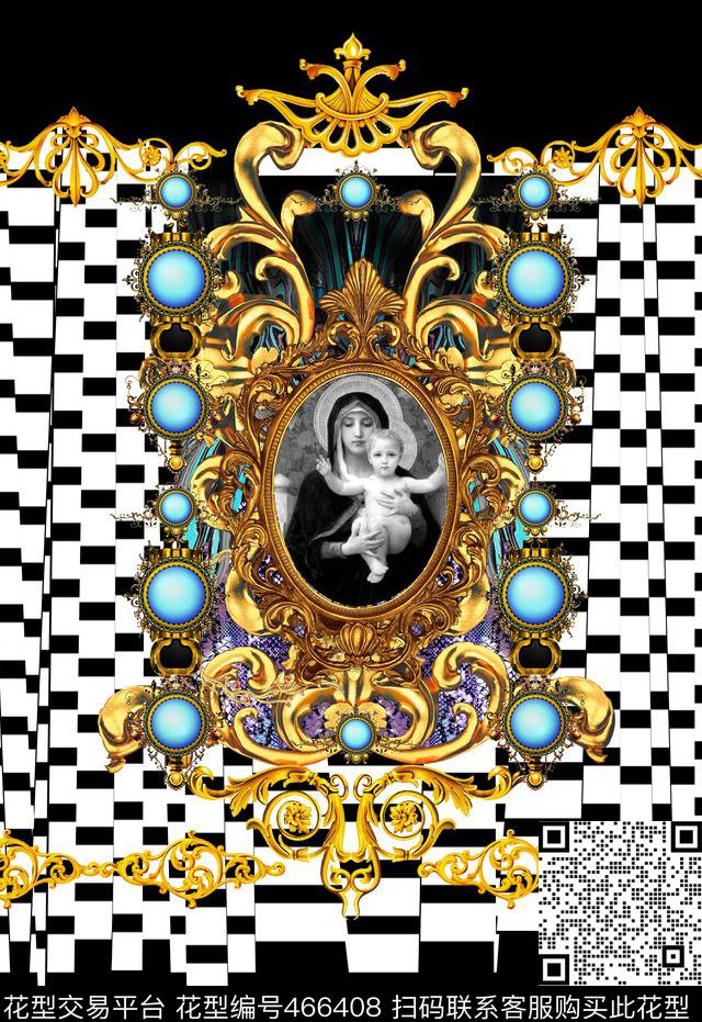 错位条纹金属花边圣母数码印花华亿平台下载（图片编号: 466408） - 瓦栏（Walan）