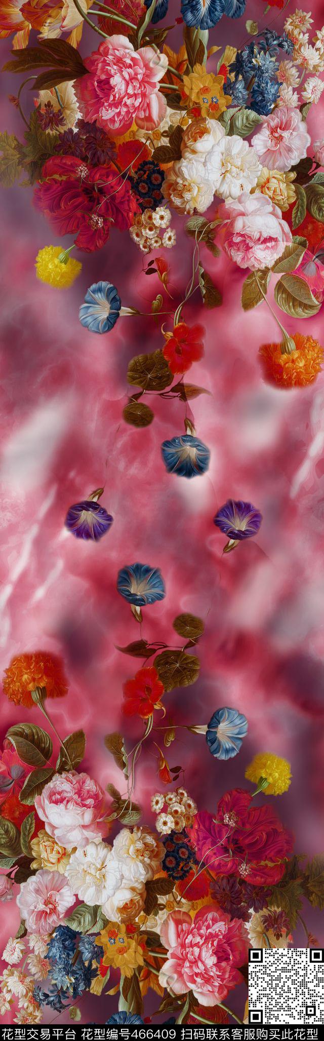 丝巾长巾手绘油画花卉丝巾数码印花华亿平台下载（图片编号: 466409） - 瓦栏（Walan）