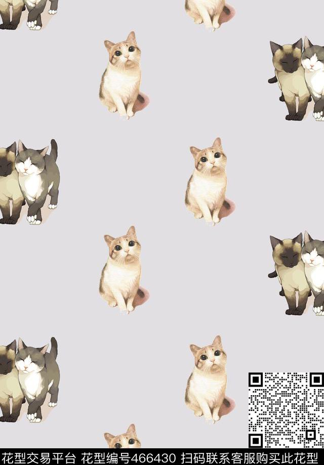 动物猫咪清新数码印花华亿平台下载（图片编号: 466430） - 瓦栏（Walan）