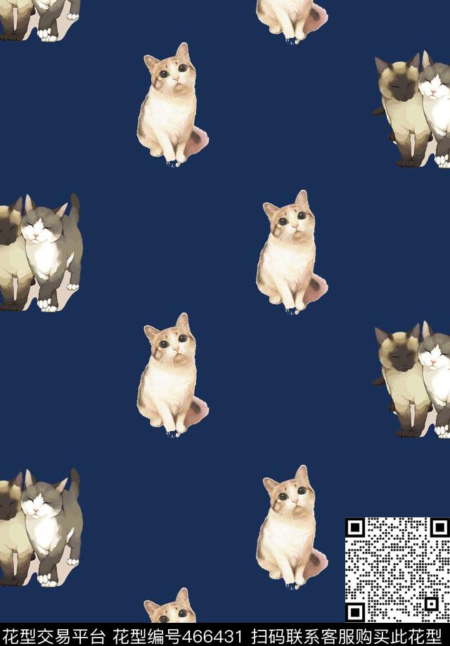 水彩猫咪时尚数码印花华亿平台下载（图片编号: 466431） - 瓦栏（Walan）