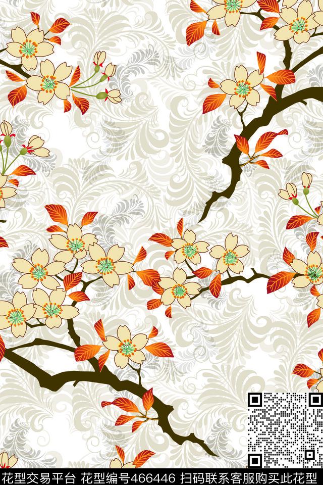 花卉中国风梅花传统印花华亿平台下载（图片编号: 466446） - 瓦栏（Walan）