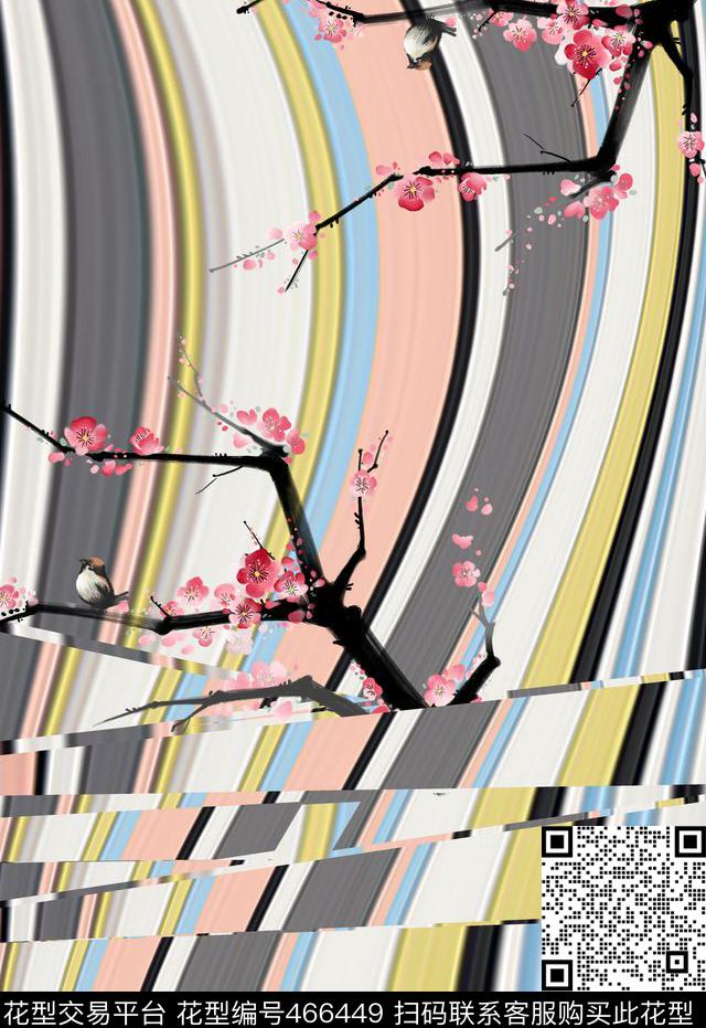潮流时尚花卉流动条纹数码印花华亿平台下载（图片编号: 466449） - 瓦栏（Walan）