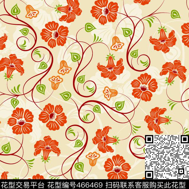 花卉中国风绚丽风格传统印花华亿平台下载（图片编号: 466469） - 瓦栏（Walan）