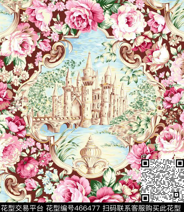 花卉建筑田园休闲数码印花华亿平台下载（图片编号: 466477） - 瓦栏（Walan）