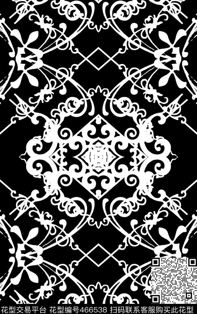 黑白欧式花纹传统印花华亿平台下载（图片编号: 466538） - 瓦栏（Walan）