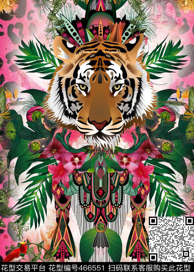 热带风热带植物花卉鹦鹉老虎头豹纹箱包服装通用数码印花华亿平台下载（图片编号: 466551） - 瓦栏（Walan）