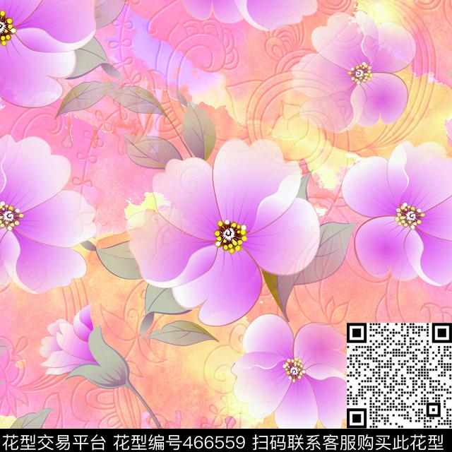 花卉花朵花彩底数码印花华亿平台下载（图片编号: 466559） - 瓦栏（Walan）