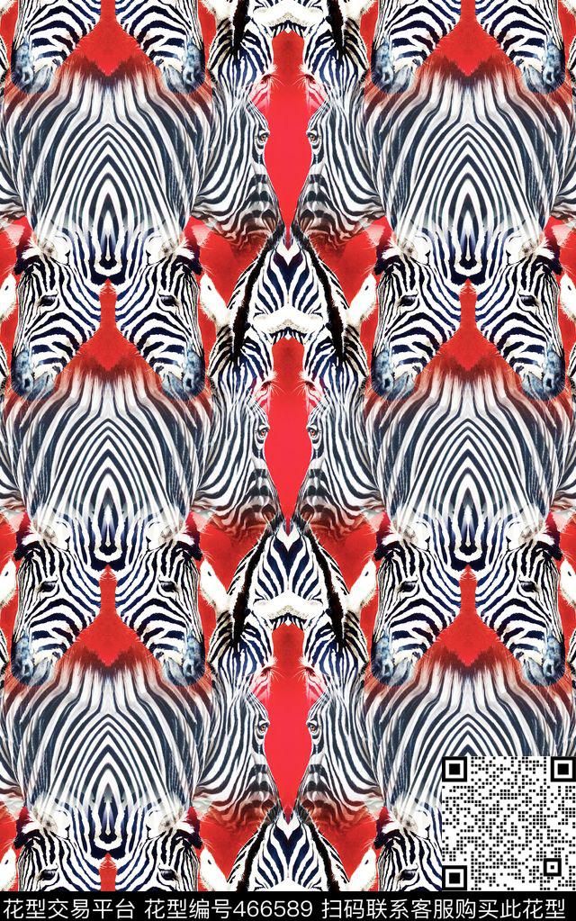 创意斑马黑白红数码印花华亿平台下载（图片编号: 466589） - 瓦栏（Walan）