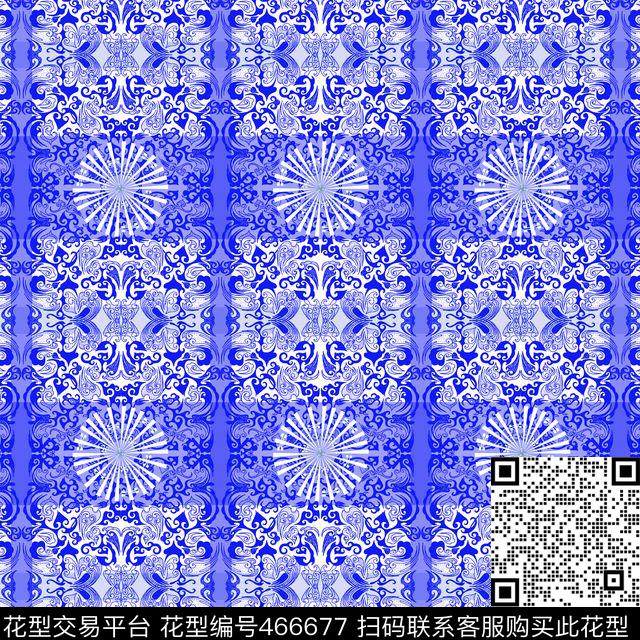 蕾丝民族风青花数码印花华亿平台下载（图片编号: 466677） - 瓦栏（Walan）