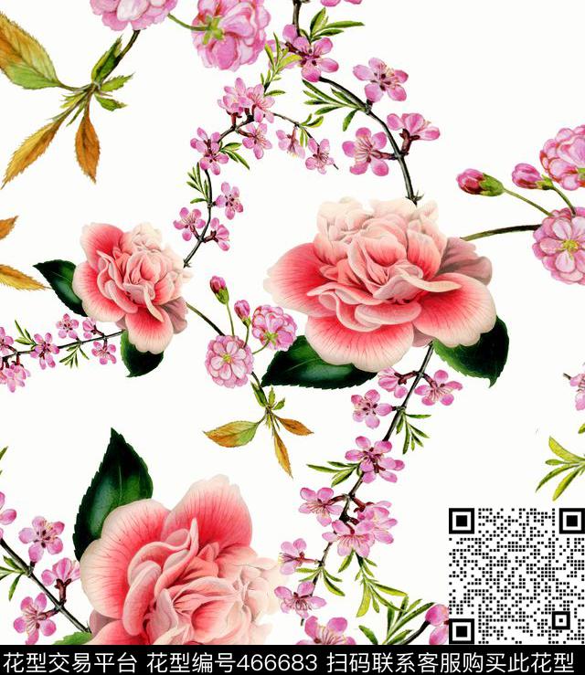 大牌花卉时尚数码印花华亿平台下载（图片编号: 466683） - 瓦栏（Walan）