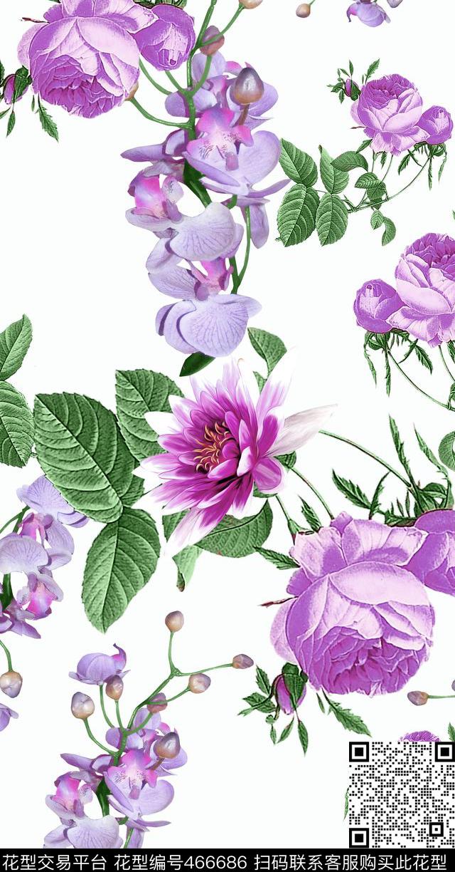 大牌花卉时尚数码印花华亿平台下载（图片编号: 466686） - 瓦栏（Walan）