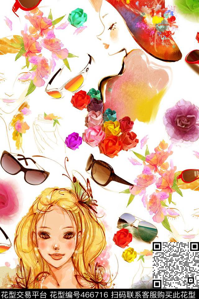 插画人物女孩数码印花华亿平台下载（图片编号: 466716） - 瓦栏（Walan）