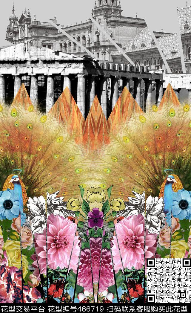 定位孔雀欧式建筑数码印花华亿平台下载（图片编号: 466719） - 瓦栏（Walan）