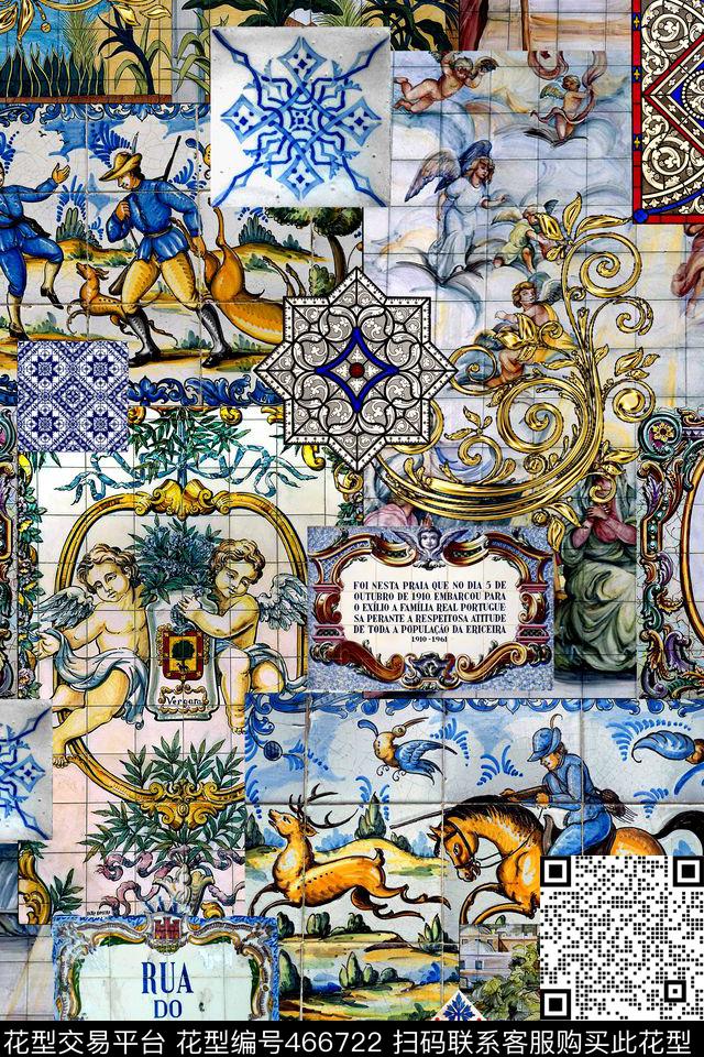 欧式砖画花纹数码印花华亿平台下载（图片编号: 466722） - 瓦栏（Walan）