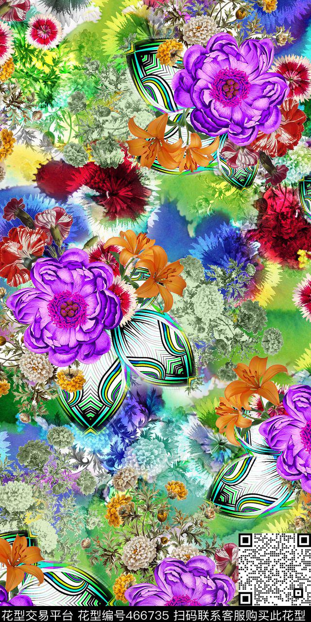 女装华亿平台抽象底纹花卉女装数码印花华亿平台下载（图片编号: 466735） - 瓦栏（Walan）