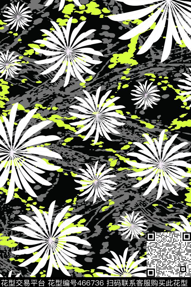 中国风墨点花卉数码印花华亿平台下载（图片编号: 466736） - 瓦栏（Walan）
