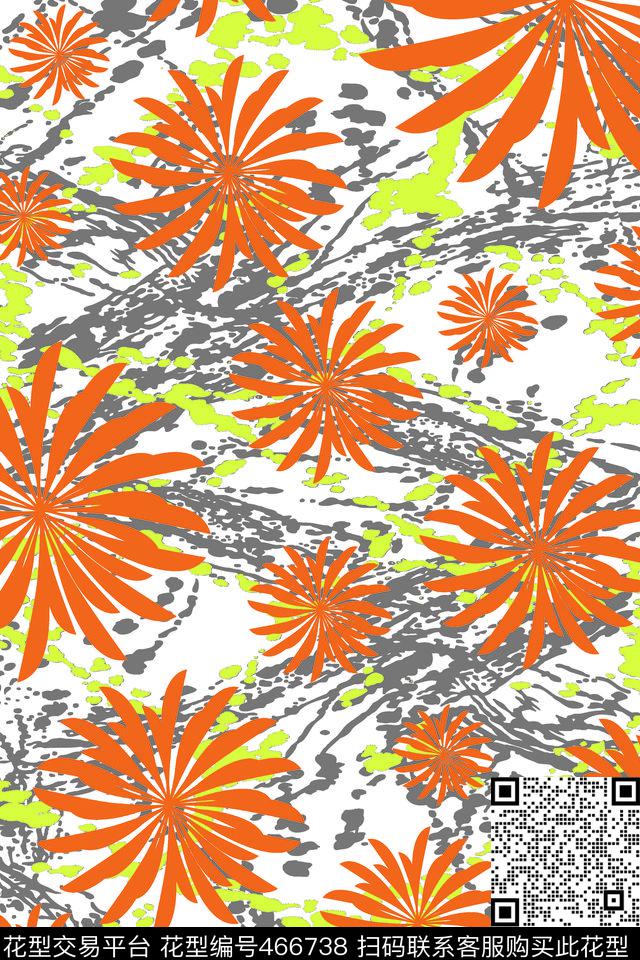 中国风墨点花卉数码印花华亿平台下载（图片编号: 466738） - 瓦栏（Walan）