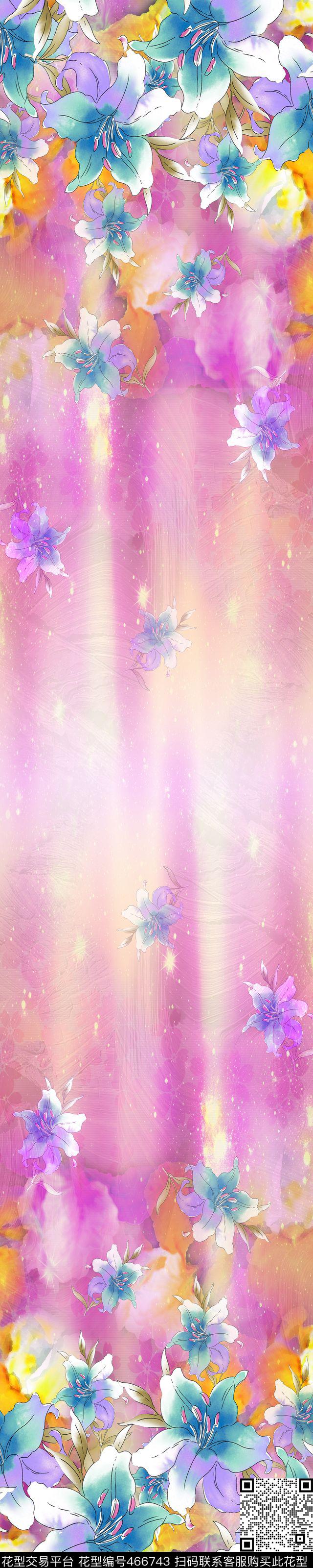 女装长巾华亿平台手绘花卉抽象写意数码印花华亿平台下载（图片编号: 466743） - 瓦栏（Walan）