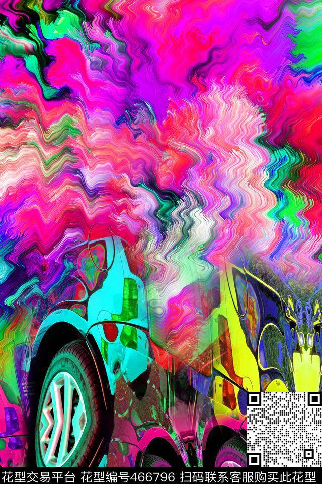 手绘糖果色迷彩汽车图案仿大牌抽象数码印花华亿平台下载（图片编号: 466796） - 瓦栏（Walan）