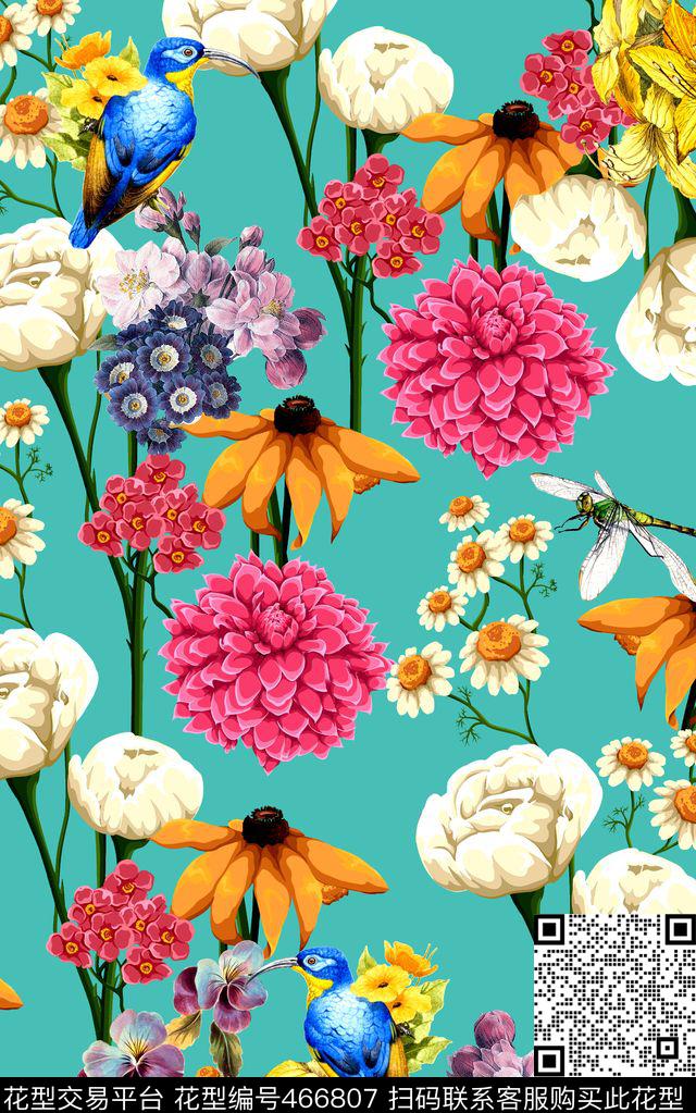 时尚手绘花卉数码印花华亿平台下载（图片编号: 466807） - 瓦栏（Walan）