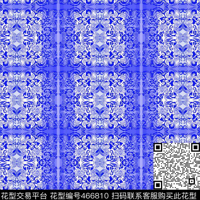 民族青花格子数码印花华亿平台下载（图片编号: 466810） - 瓦栏（Walan）