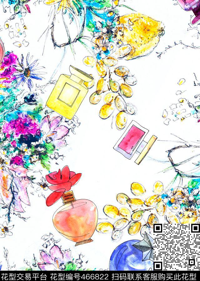 花卉香水全手绘水彩春夏女装清爽华亿平台数码印花华亿平台下载（图片编号: 466822） - 瓦栏（Walan）